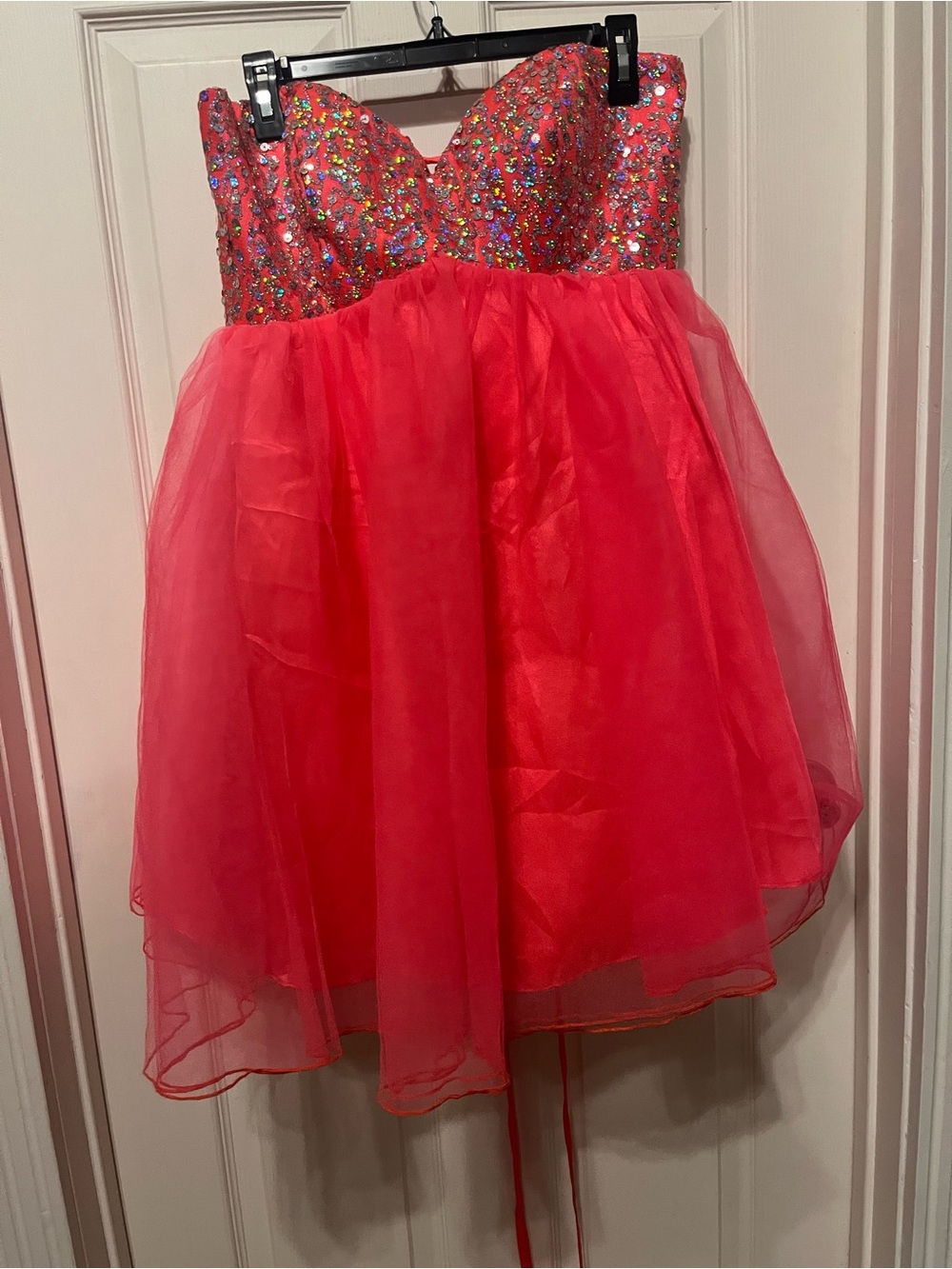 Masquerade Coral Pink Sequin Strapless Party Dress